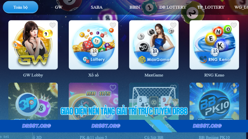 Giao diện nền tảng giải trí trực tuyến DR88