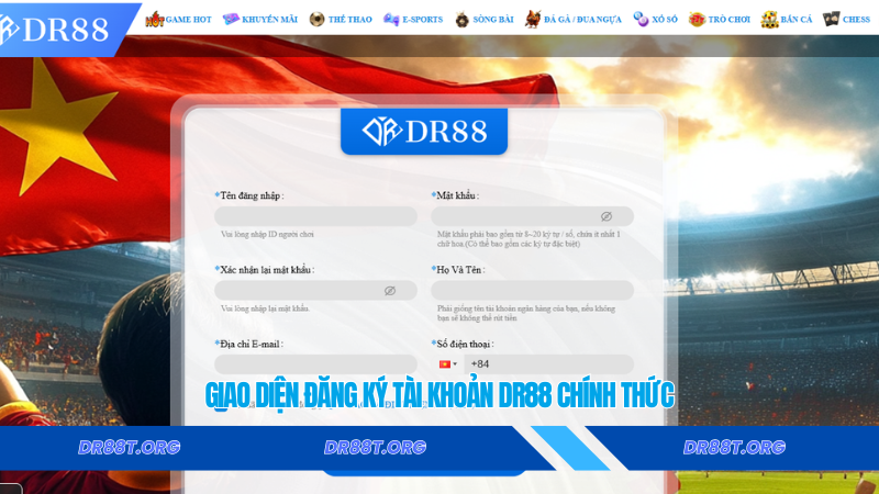 giao diện đăng ký tài khoản Dr88 chính thức